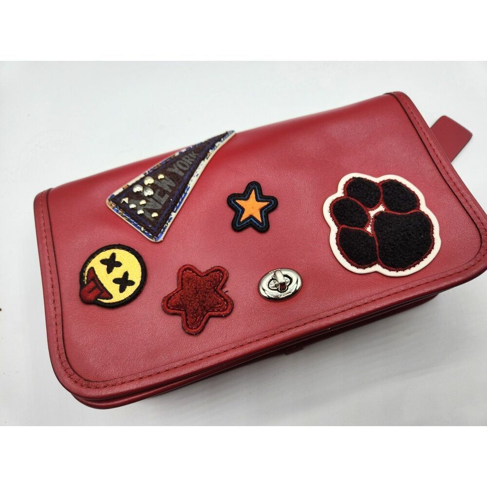 Coach Red Patchwork Turnlock Crossbody Bag Leather w/ Webbed Strap Y2K - Picture 3 of 16